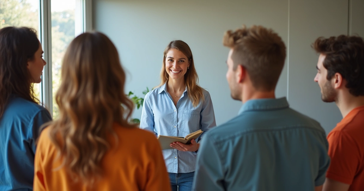 Ritual de aprendizado em equipe, com líderes facilitando conexão