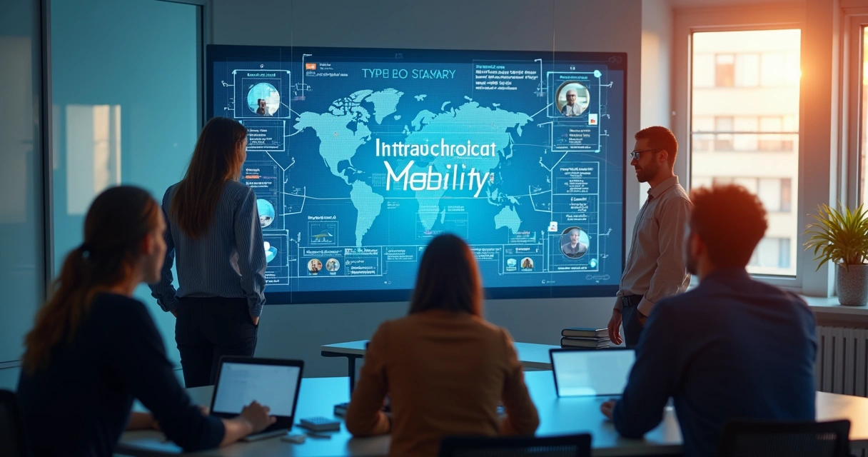 Equipe reunida analisando perfis de habilidades em um ambiente corporativo