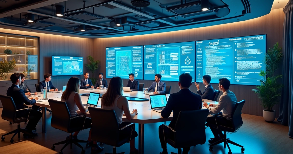 Sala repleta de colaboradores assistindo treinamento sobre IA